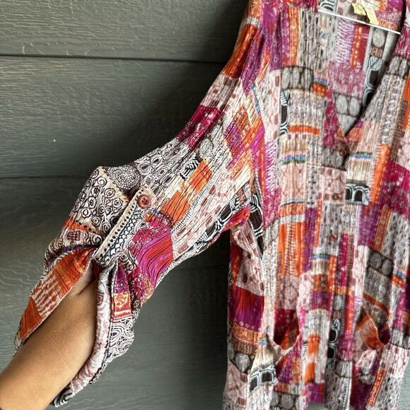 Islander Womens Patchwork 3X  Button Up Top Pockets Flowy Artsy Lagenlook Beachy - Picture 4 of 5